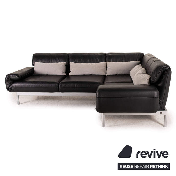 Rolf Benz Plura Leather Corner Sofa Black Relaxation Function Sofa Couch
