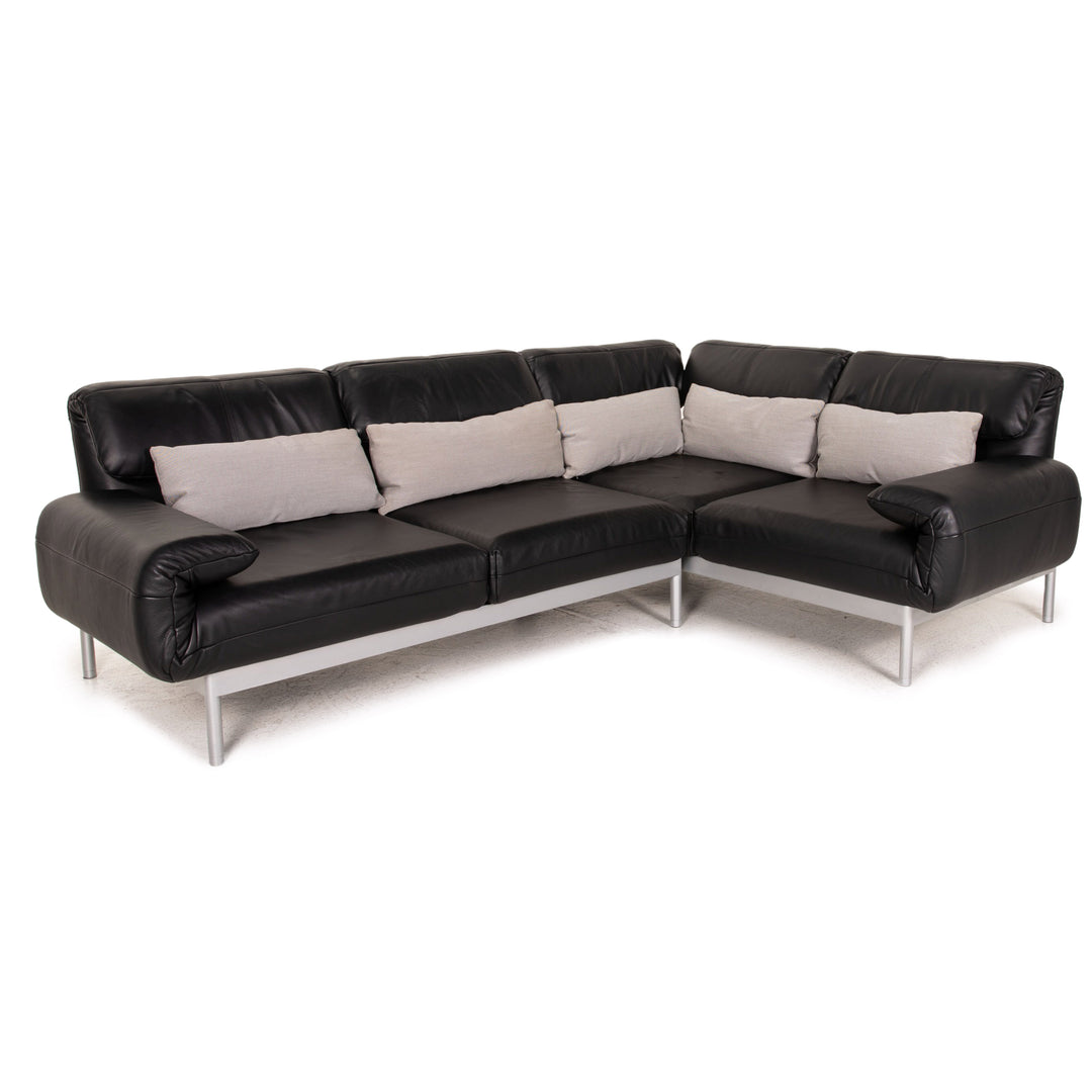 Rolf Benz Plura Leather Corner Sofa Black Relaxation Function Sofa Couch