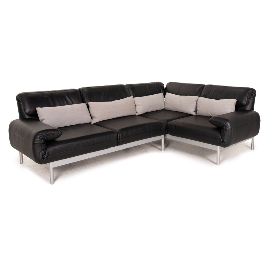 Rolf Benz Plura Leather Corner Sofa Black Relaxation Function Sofa Couch