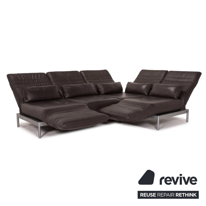 Rolf Benz Plura leather sofa brown corner sofa dark brown function relax function couch