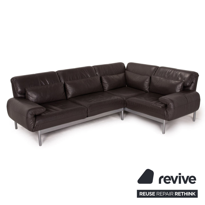 Rolf Benz Plura leather sofa brown corner sofa dark brown function relax function couch