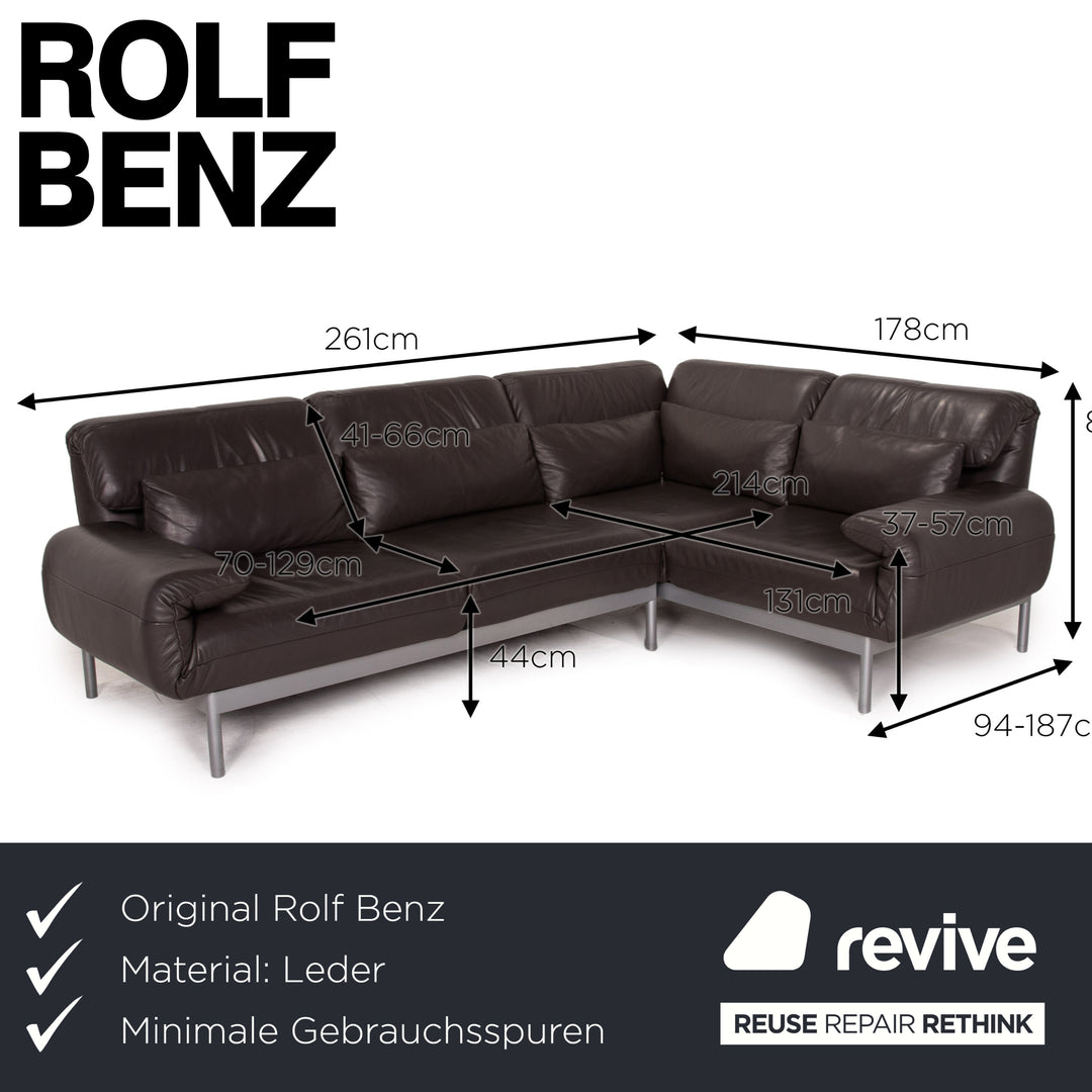 Rolf Benz Plura leather sofa brown corner sofa dark brown function relax function couch