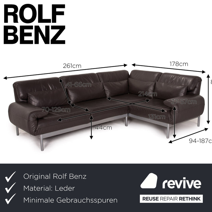 Rolf Benz Plura leather sofa brown corner sofa dark brown function relax function couch
