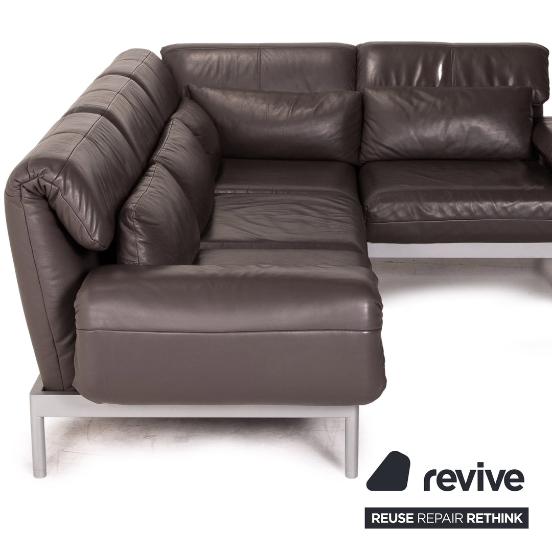 Rolf Benz Plura leather sofa brown corner sofa dark brown function relax function couch