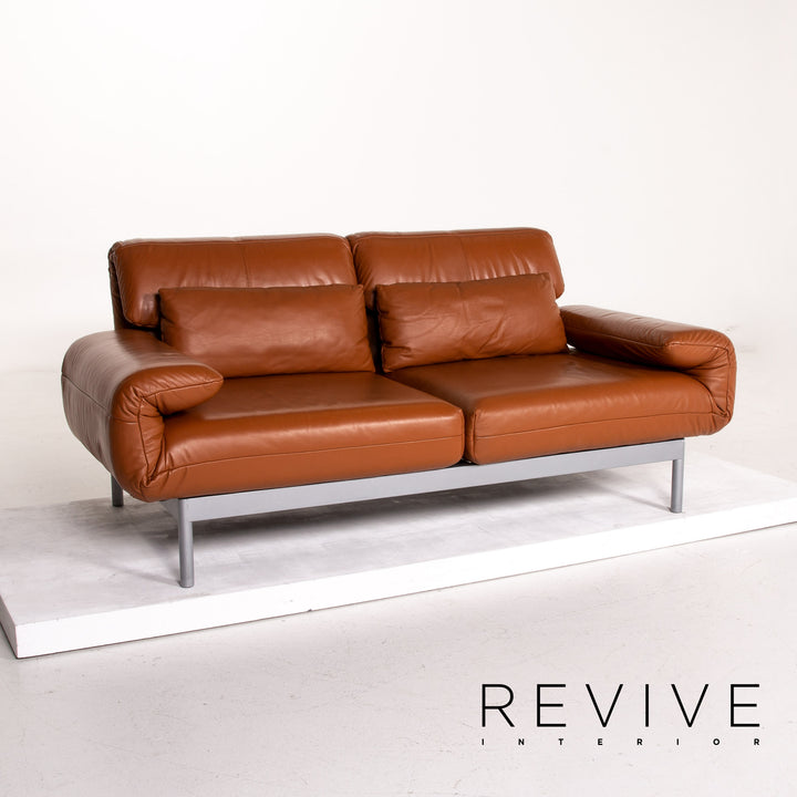 Rolf Benz Plura leather sofa cognac brown two-seater function relaxation function #14230