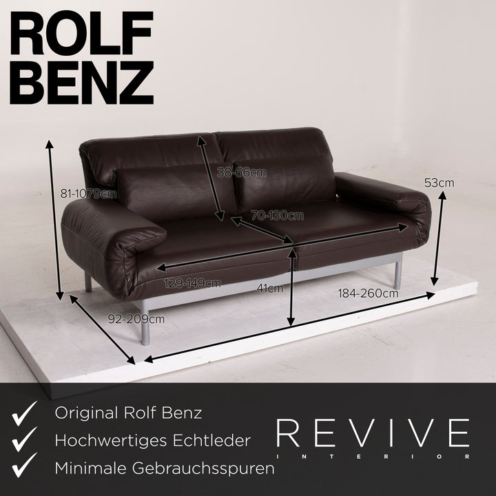 Rolf Benz Plura leather sofa dark brown two-seater relax function #15024
