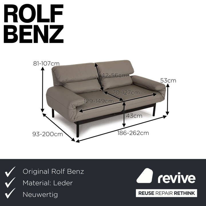 Rolf Benz Plura Leder Sofa Grau Zweisitezr Couch Funktion