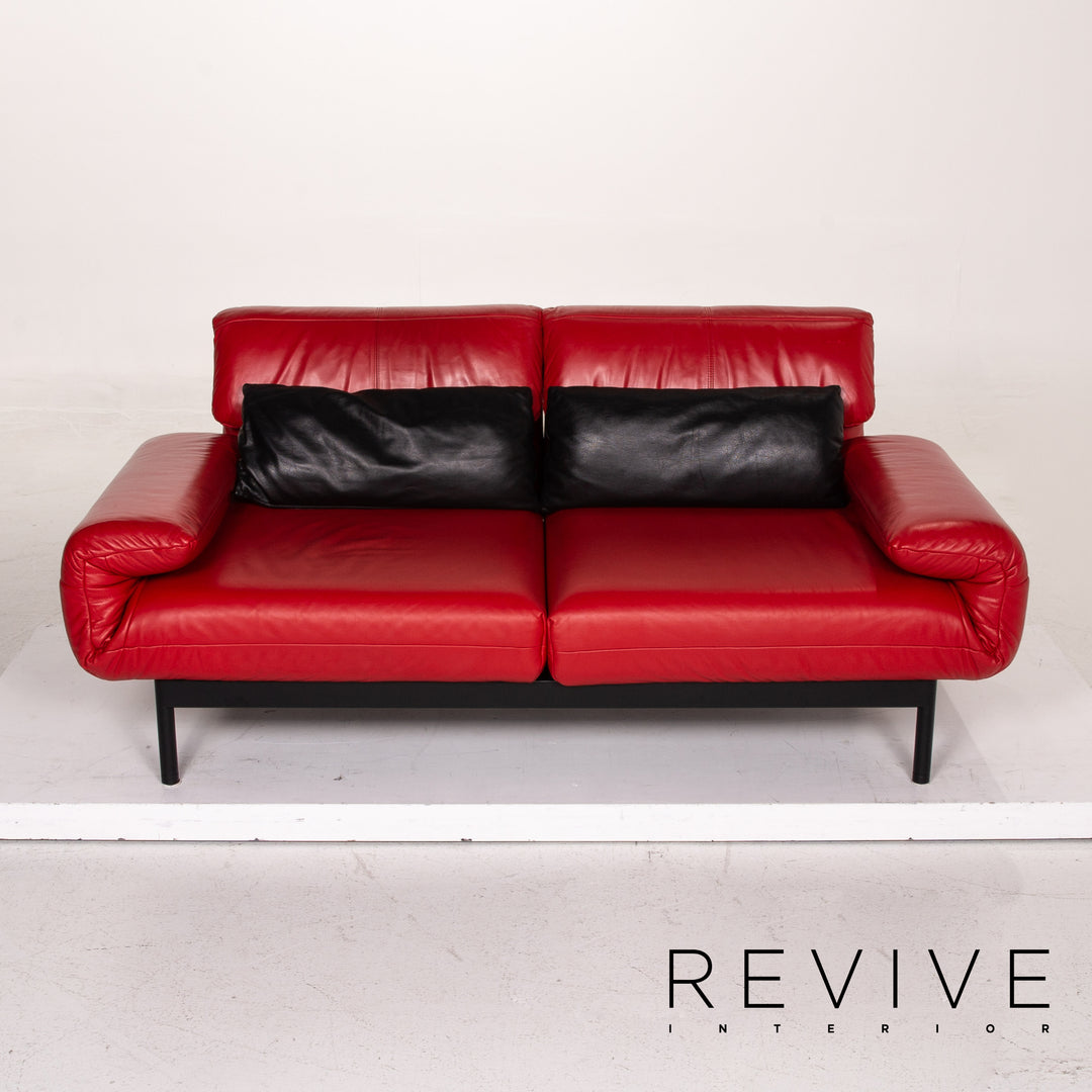 Rolf Benz Plura Leder Sofa Rot Schwarz Zweisitzer Funktion Relaxfunktion Couch #15349