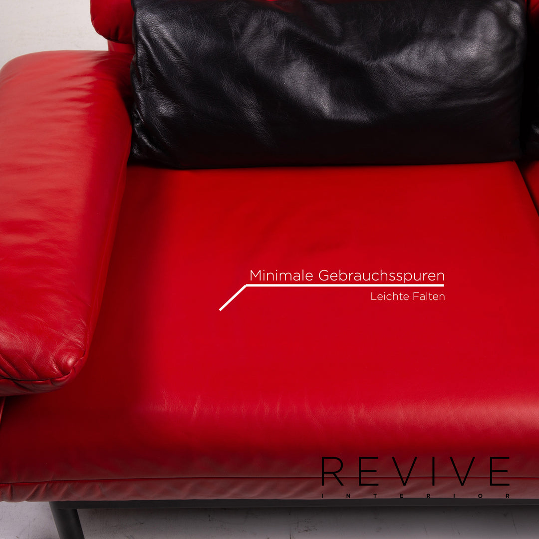 Rolf Benz Plura Leder Sofa Rot Schwarz Zweisitzer Funktion Relaxfunktion Couch #15349