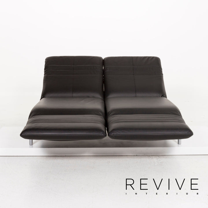 Rolf Benz Plura leather sofa black three-seater sleeping function function relax function couch #13082