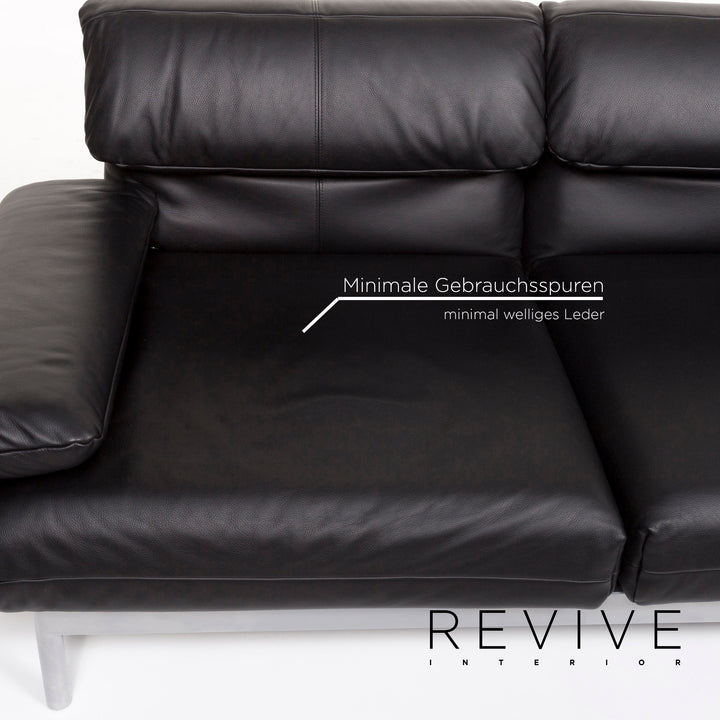 Rolf Benz Plura leather sofa black three-seater sleeping function function relax function couch #13082