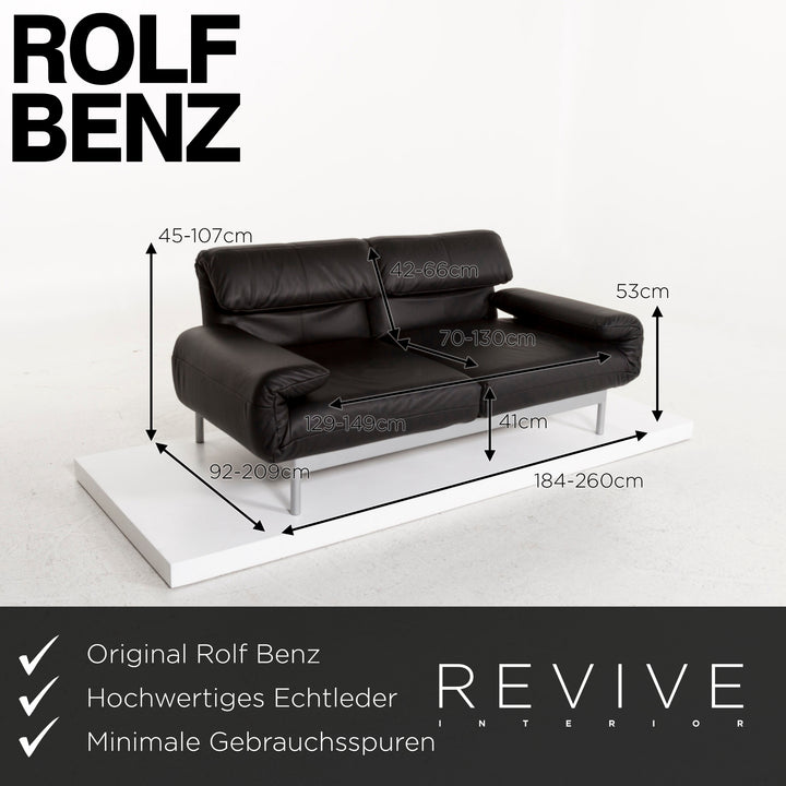 Rolf Benz Plura leather sofa black three-seater sleeping function function relax function couch #13082