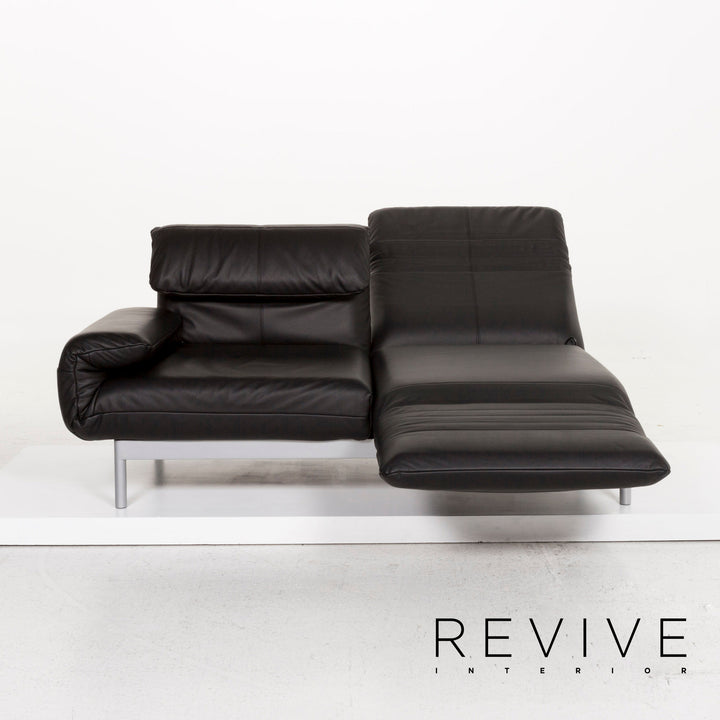 Rolf Benz Plura leather sofa black three-seater sleeping function function relax function couch #13082