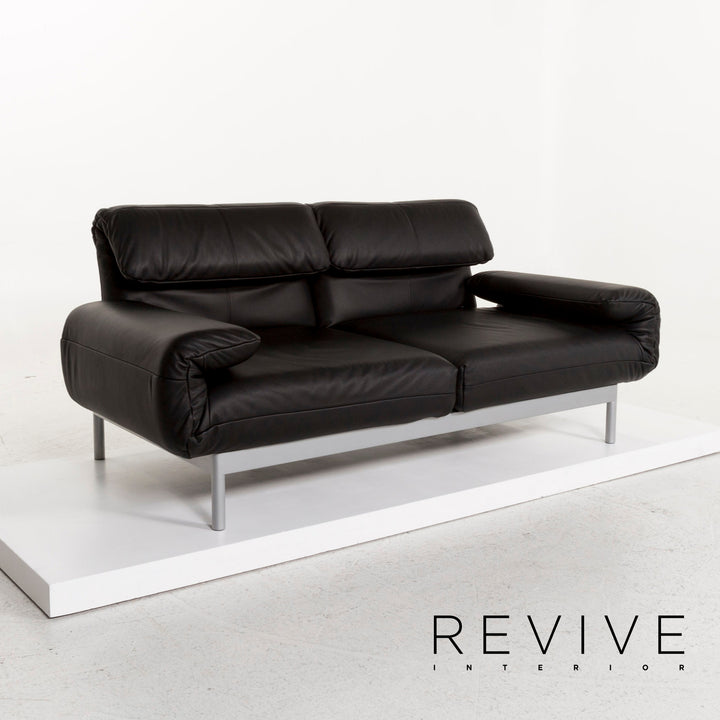 Rolf Benz Plura leather sofa black three-seater sleeping function function relax function couch #13082