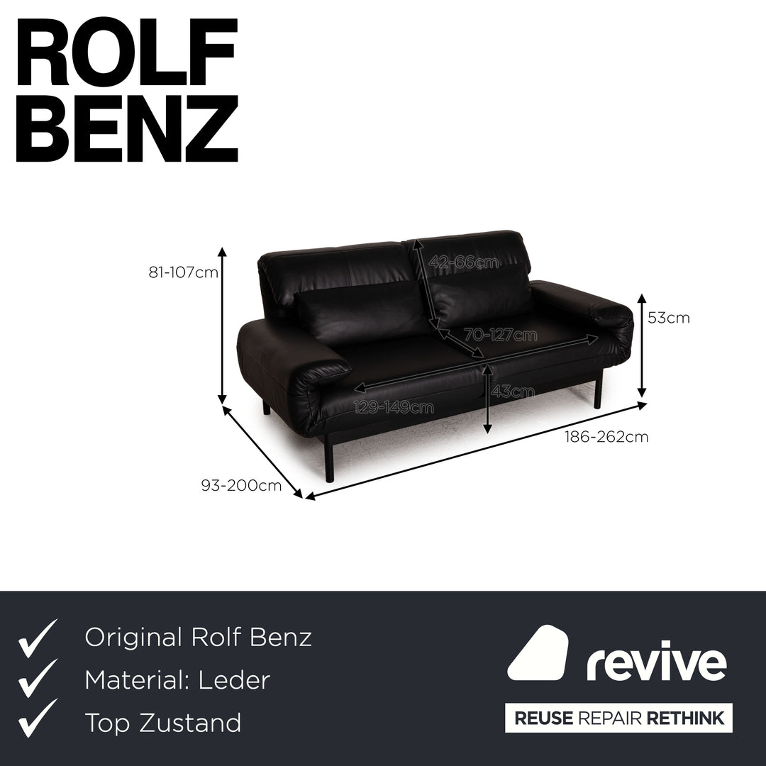 Rolf Benz Plura Leder Sofa Schwarz Zweisitzer Couch Funktion Schlaffunktion
