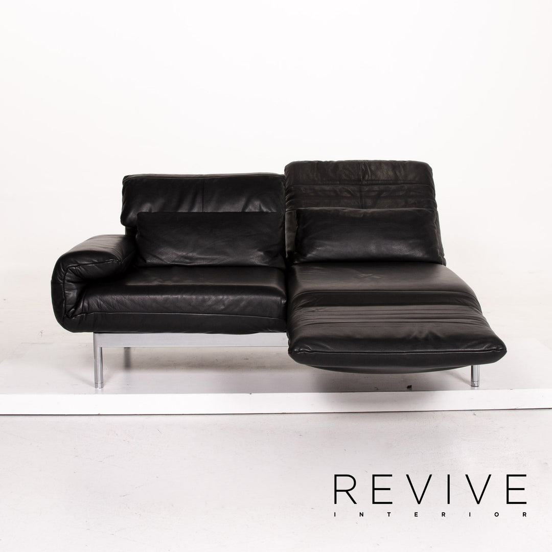 Rolf Benz Plura leather sofa black two-seater function relax function couch #14491