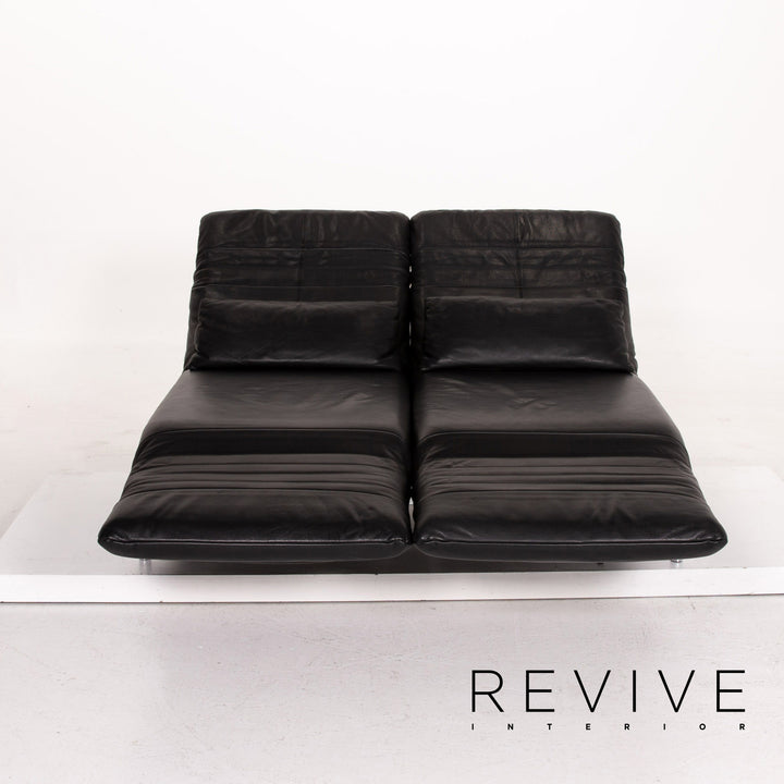 Rolf Benz Plura leather sofa black two-seater function relax function couch #14491