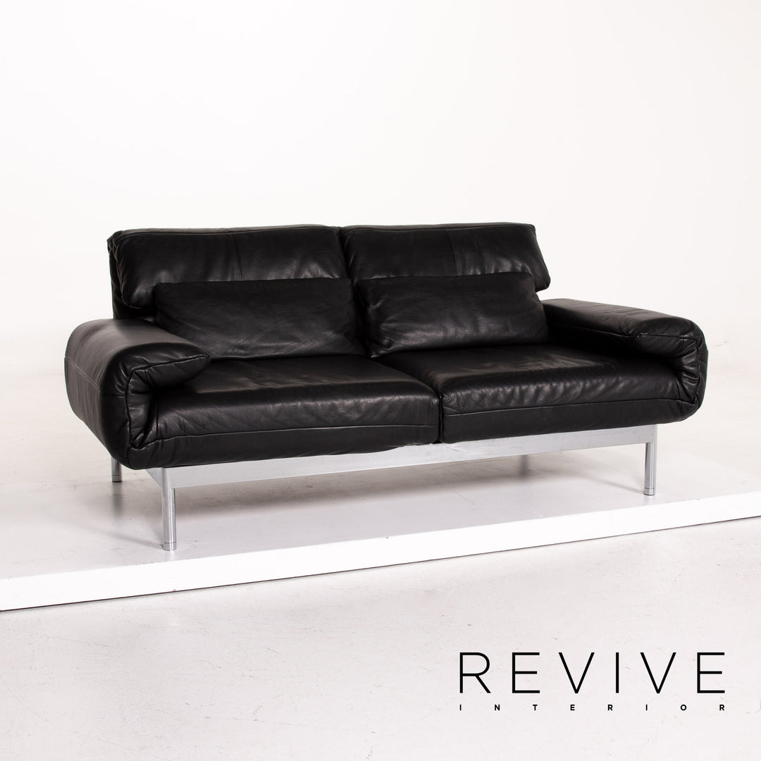 Rolf Benz Plura leather sofa black two-seater function relax function couch #14491