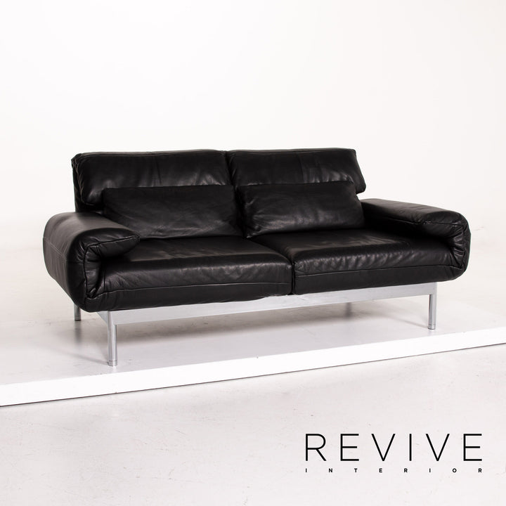 Rolf Benz Plura leather sofa black two-seater function relax function couch #14491