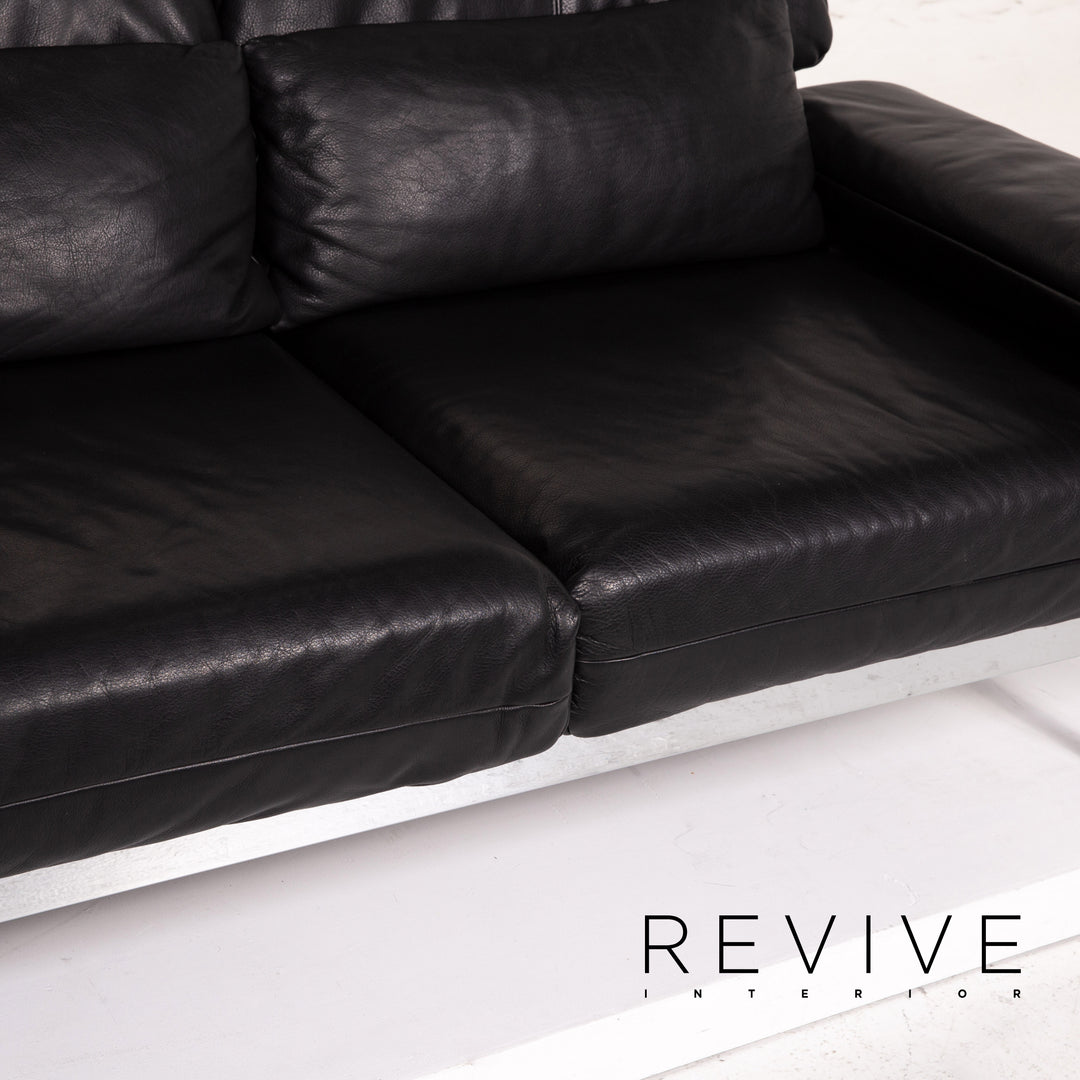 Rolf Benz Plura leather sofa black two-seater function relax function couch #14491