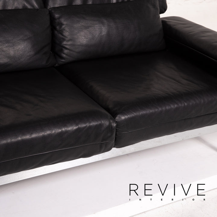 Rolf Benz Plura leather sofa black two-seater function relax function couch #14491