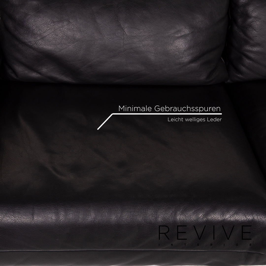 Rolf Benz Plura leather sofa black two-seater function relax function couch #14491