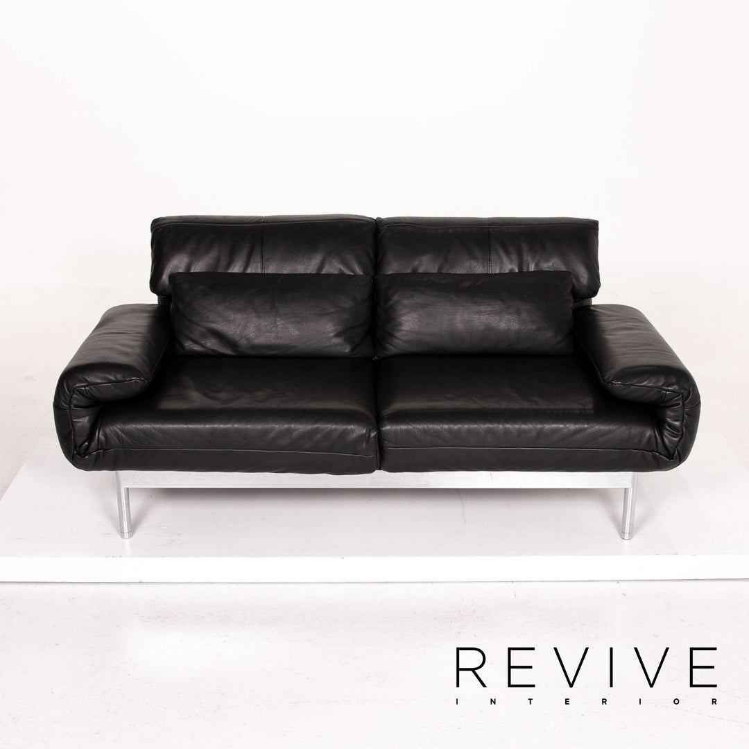 Rolf Benz Plura leather sofa black two-seater function relax function couch #14491