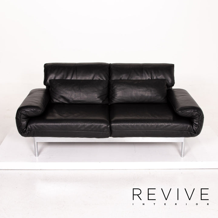 Rolf Benz Plura leather sofa black two-seater function relax function couch #14491