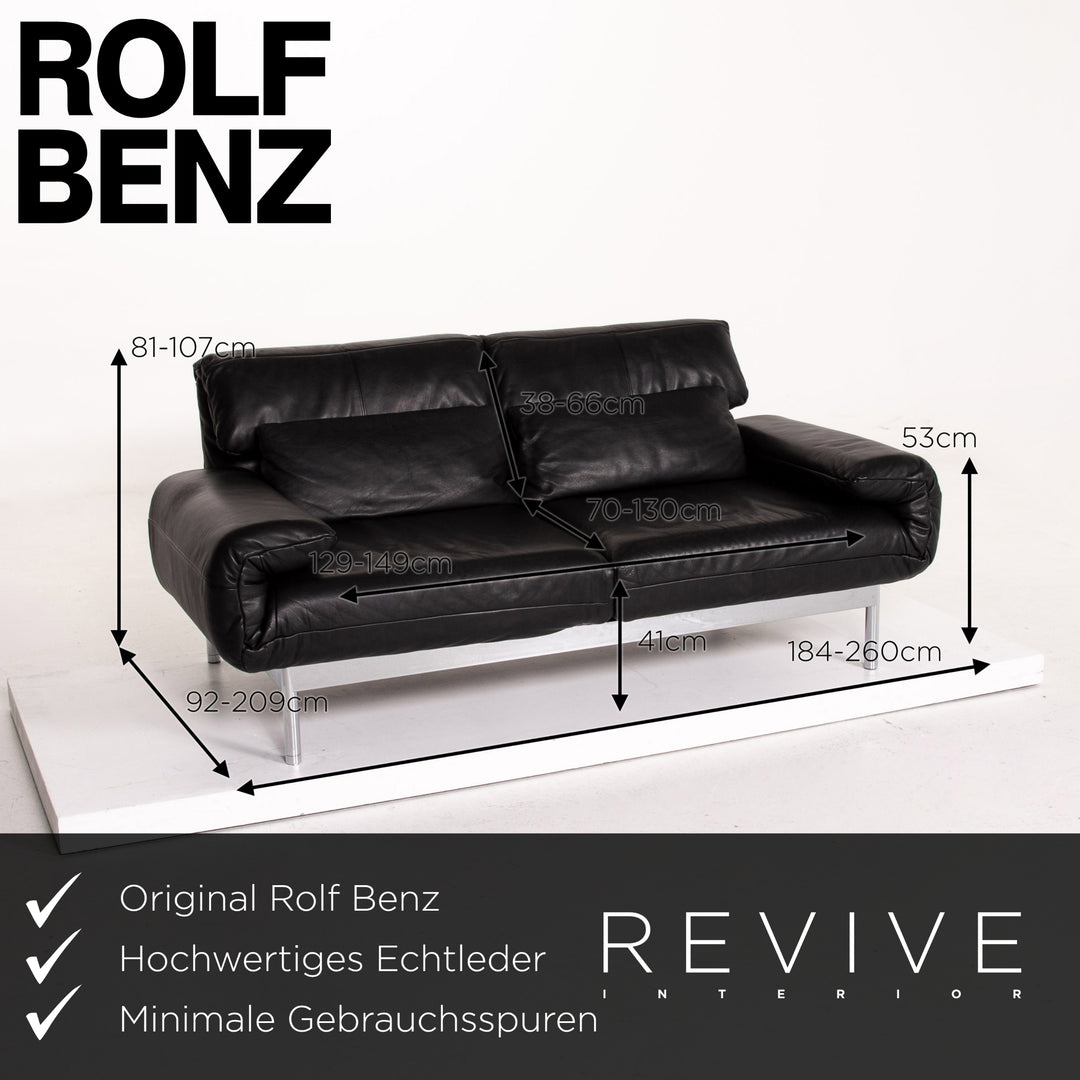Rolf Benz Plura leather sofa black two-seater function relax function couch #14491