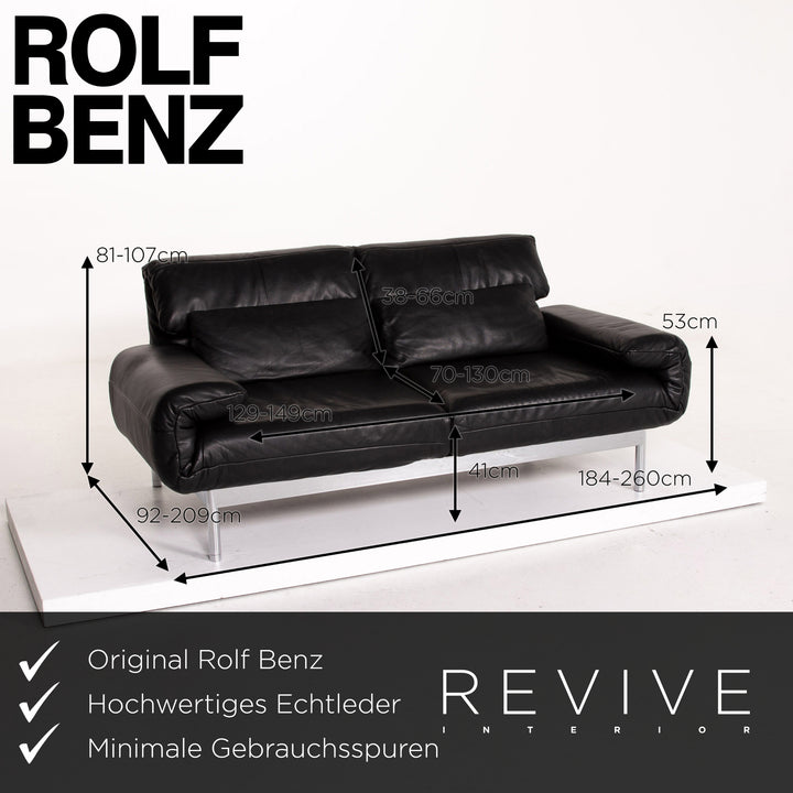 Rolf Benz Plura leather sofa black two-seater function relax function couch #14491