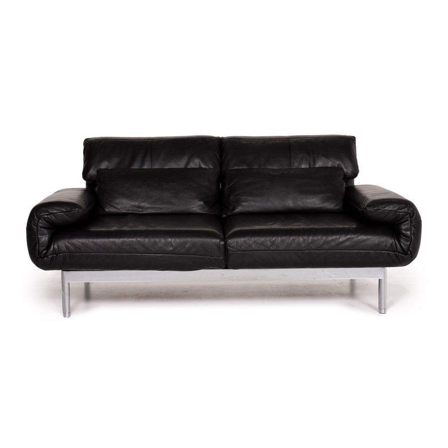 Rolf Benz Plura leather sofa black two-seater function relax function couch #14491