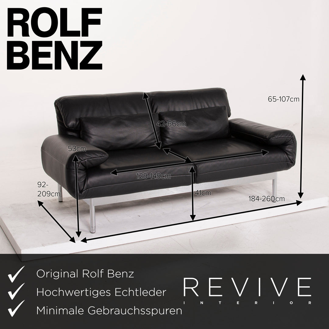 Rolf Benz Plura leather sofa black two-seater function relax function couch #15166