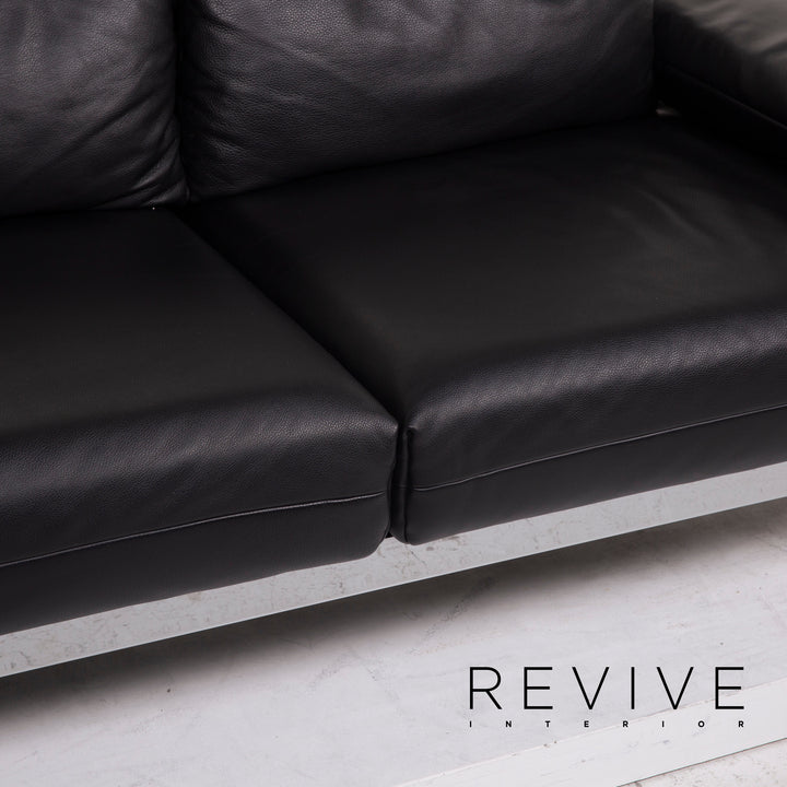 Rolf Benz Plura leather sofa black two-seater function relax function couch #15166