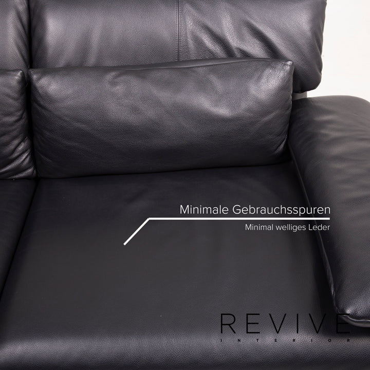Rolf Benz Plura leather sofa black two-seater function relax function couch #15166