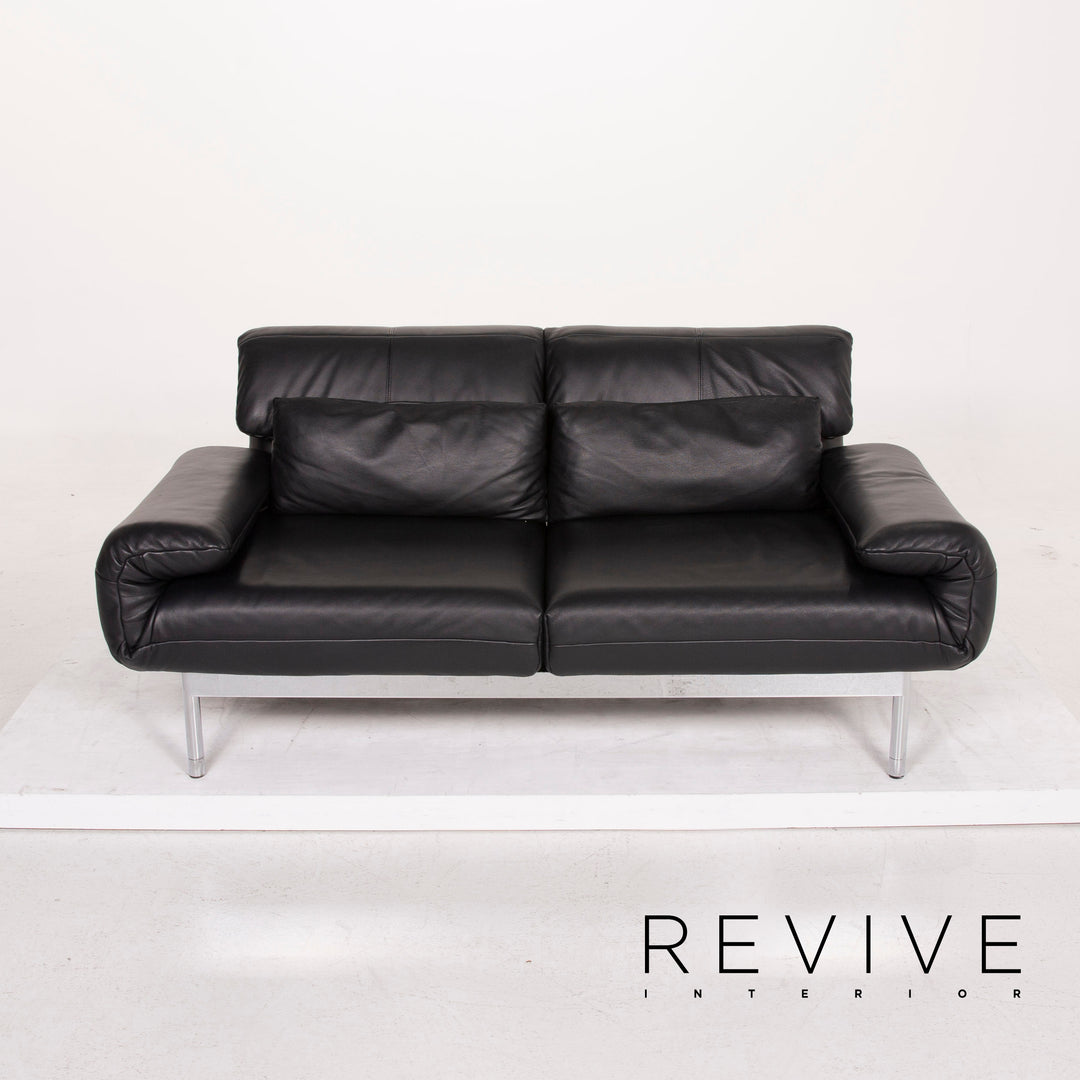 Rolf Benz Plura leather sofa black two-seater function relax function couch #15166