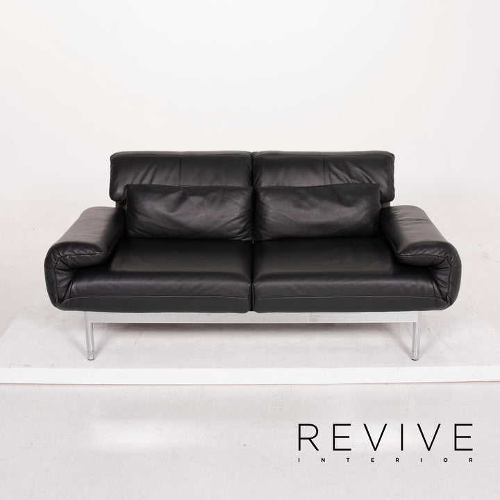 Rolf Benz Plura leather sofa black two-seater function relax function couch #15166