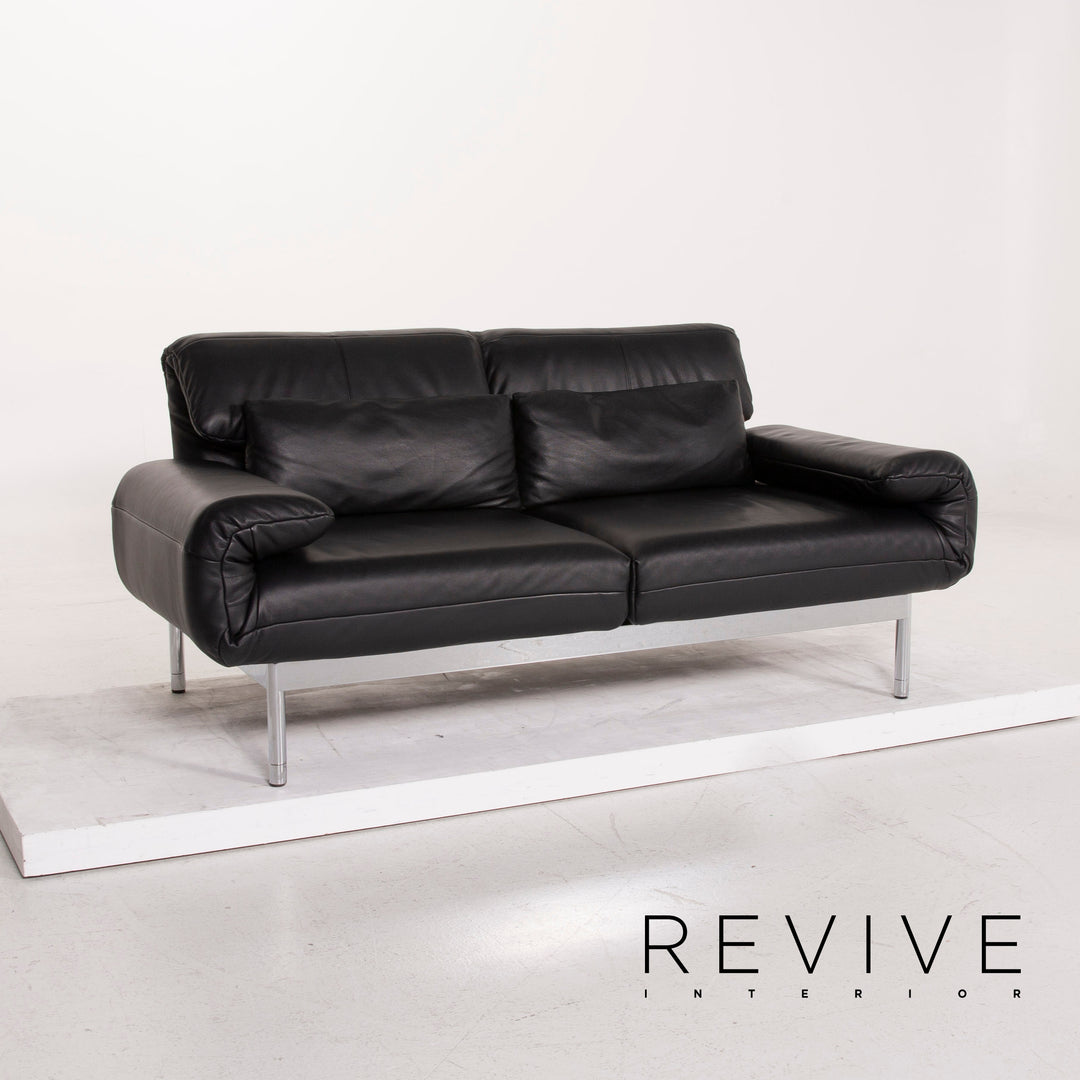 Rolf Benz Plura leather sofa black two-seater function relax function couch #15166