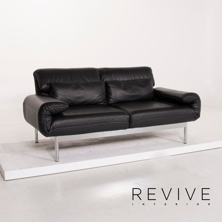 Rolf Benz Plura leather sofa black two-seater function relax function couch #15166