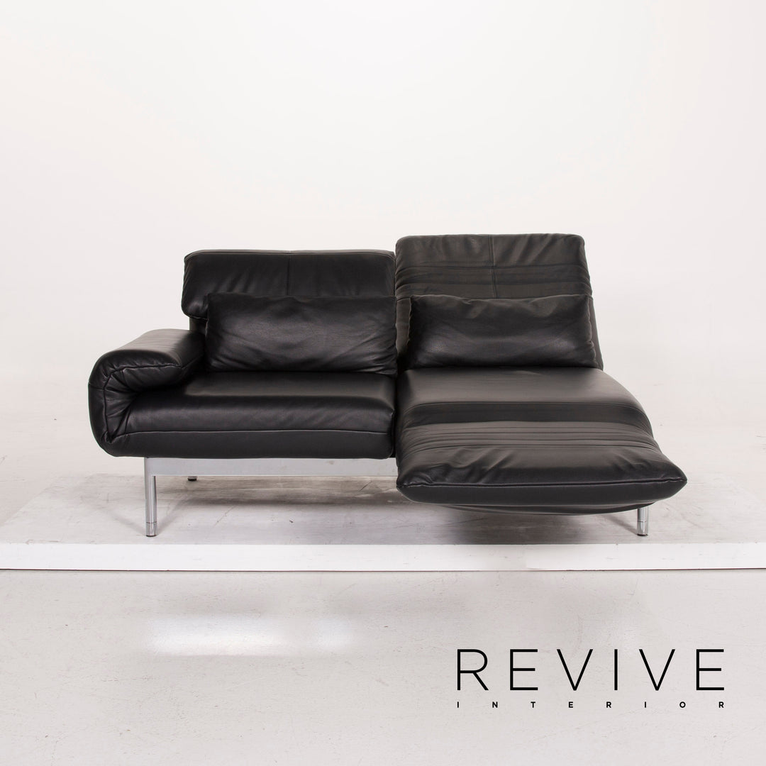 Rolf Benz Plura leather sofa black two-seater function relax function couch #15166