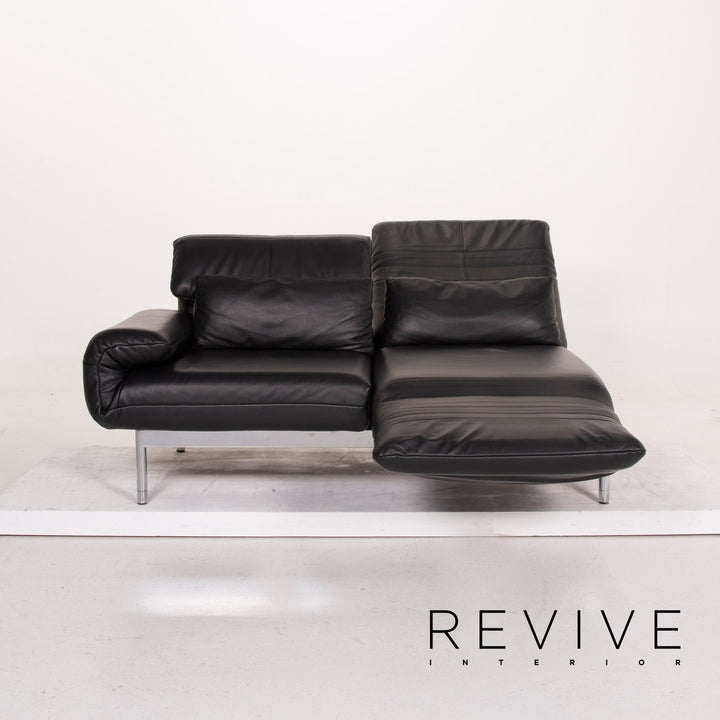 Rolf Benz Plura leather sofa black two-seater function relax function couch #15166