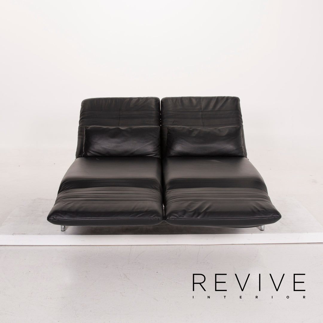 Rolf Benz Plura leather sofa black two-seater function relax function couch #15166