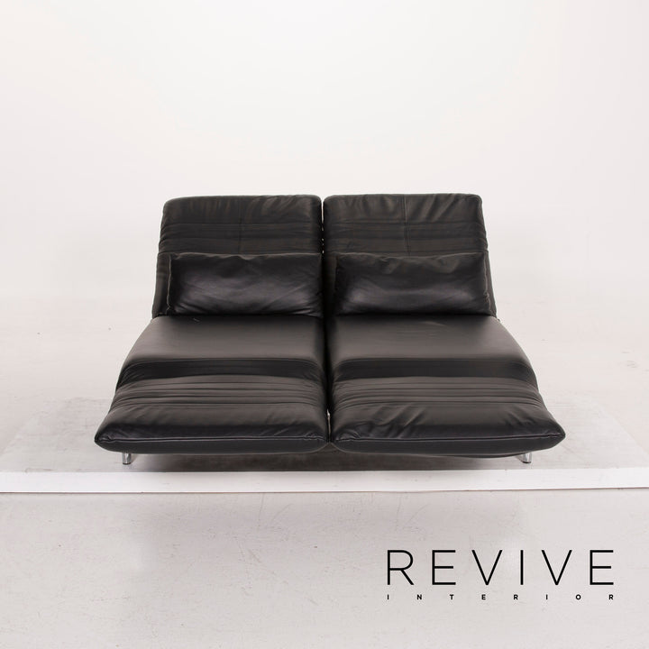 Rolf Benz Plura leather sofa black two-seater function relax function couch #15166