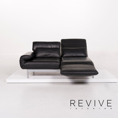 Rolf Benz Plura Leder Sofa Schwarz Zweisitzer Relaxfunktion Funktion Couch #12200