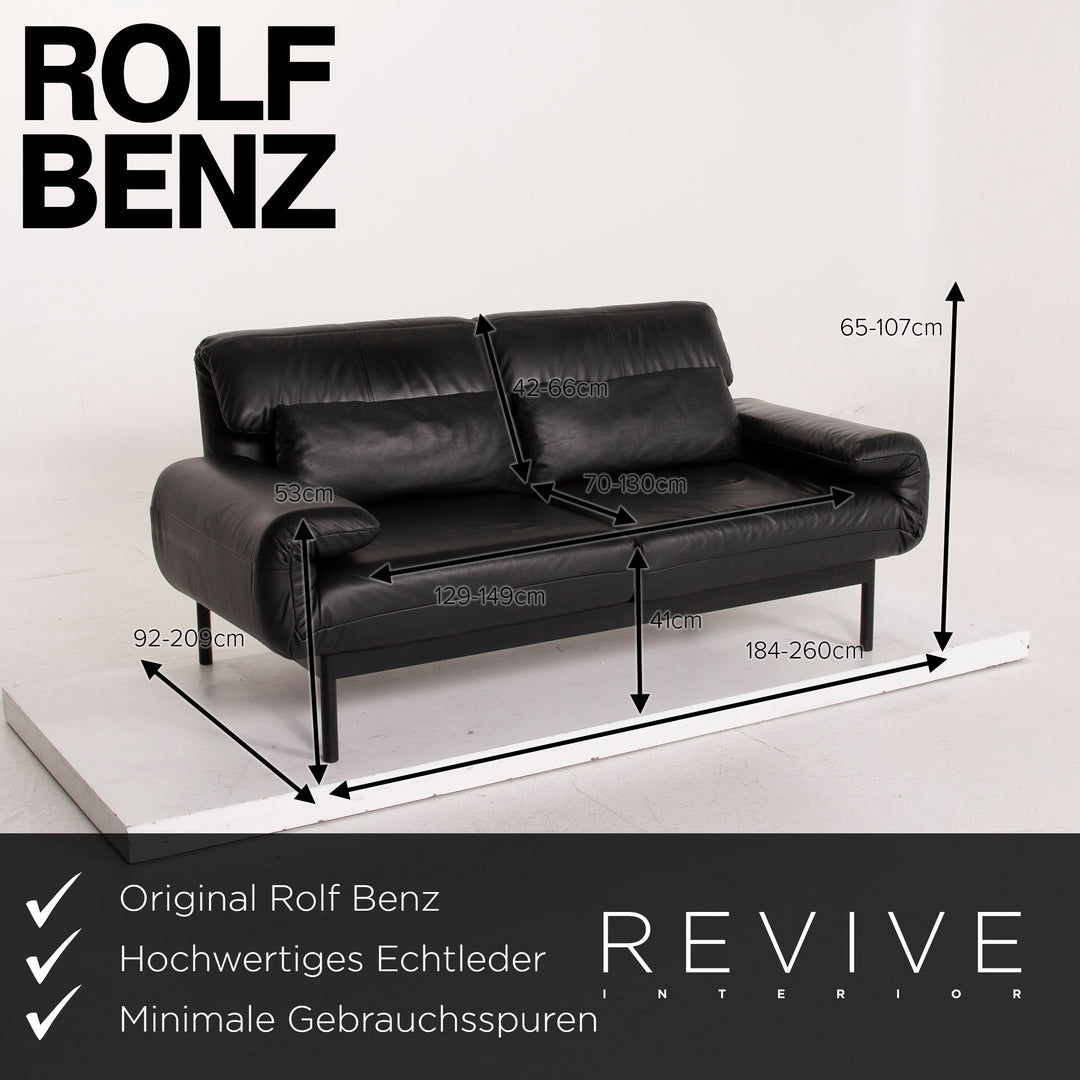 Rolf Benz Plura Leder Sofa Schwarz Zweisitzer Relaxfunktion Schlaffunktion Funktion #15273