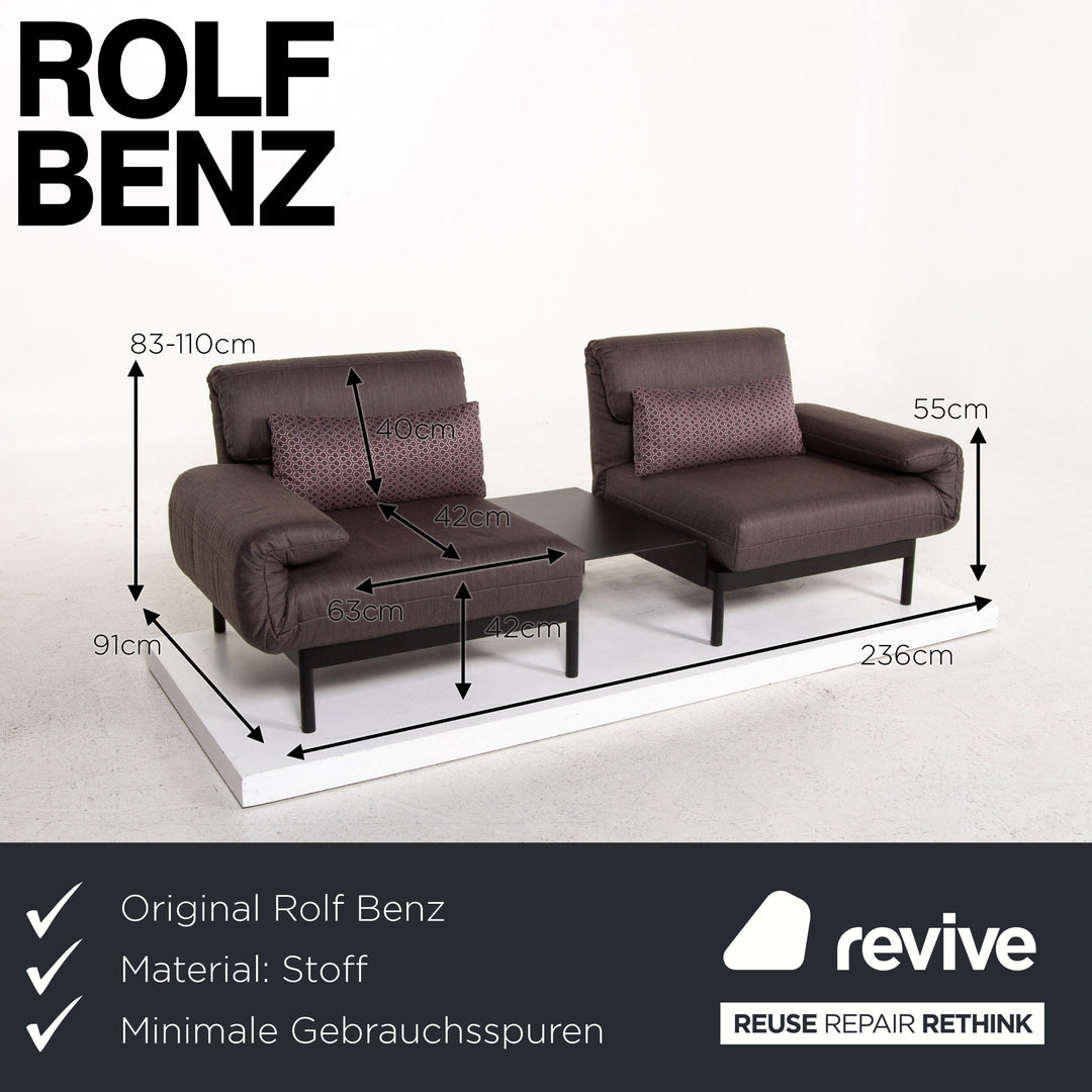 Rolf Benz Plura Stoff Sofa Anthrazit Taupe Relaxfunktion Schlafsofa Schlaffunktion Couch #13557