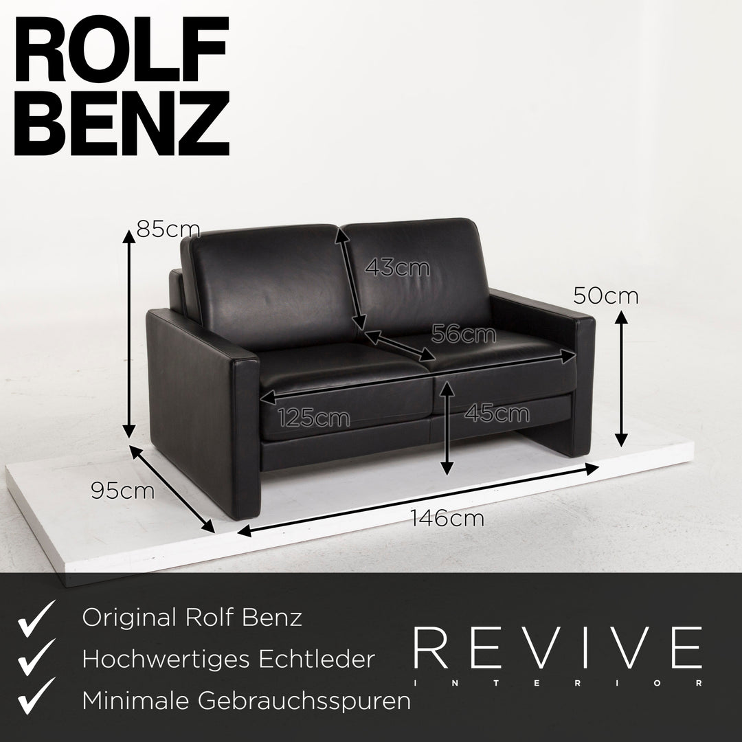Rolf Benz Rolf Benz Ego Leder Sofa Schwarz Zweisitzer Couch #12634