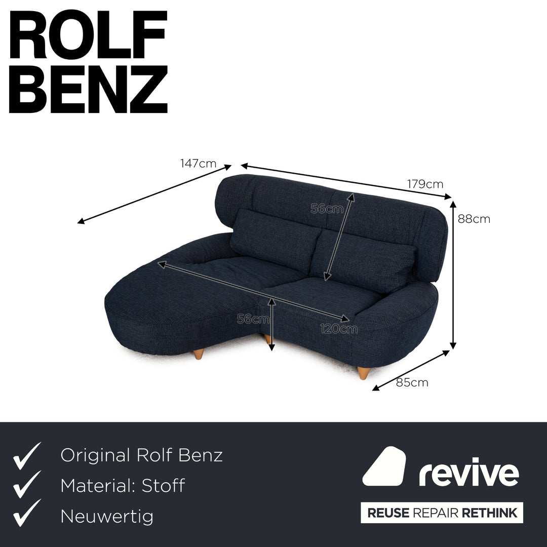 Rolf Benz Stoff Ecksofa Couch Sofa Blau Neubezug Recamiere links