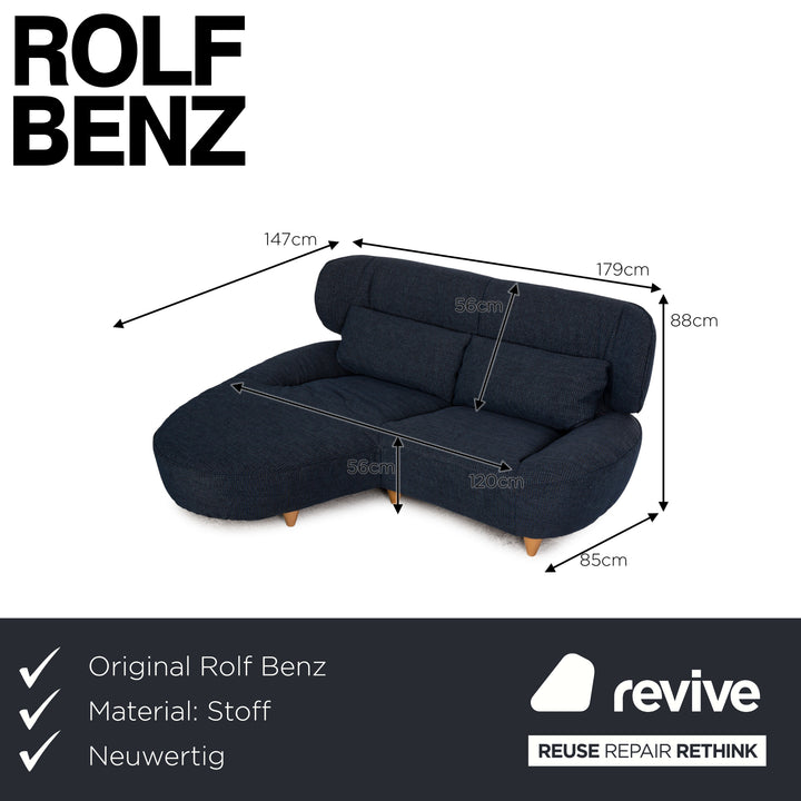 Rolf Benz Stoff Ecksofa Couch Sofa Blau Neubezug Recamiere links
