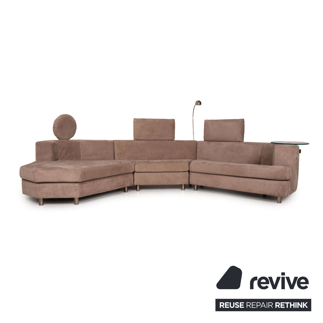 Rolf Benz Stoff Sofa Garnitur Braun Ecksofa Hocker Couch Funktion