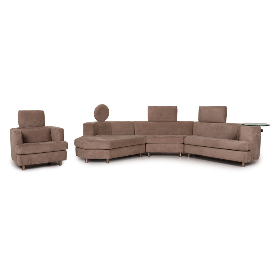 Rolf Benz Stoff Sofa Garnitur Braun Ecksofa Hocker Couch Funktion
